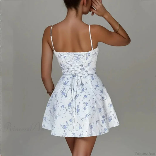 Flower Ruched Bow Back Slim Waist Mini Dress minidress-250223