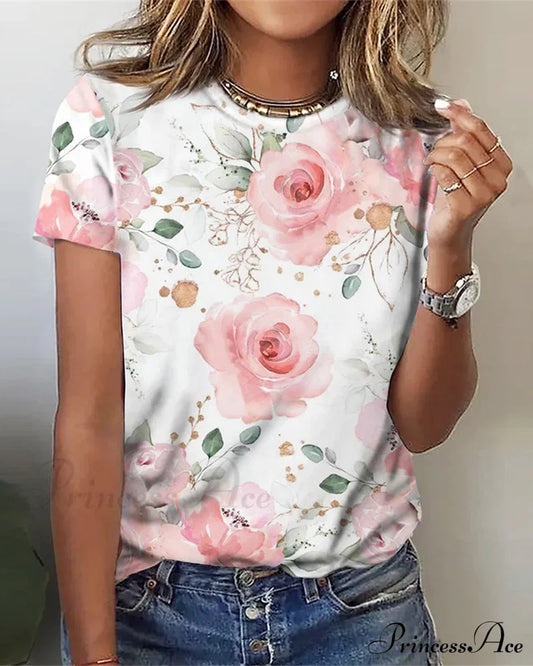 Flowered Brief With Design Tee Sleeves T-Shirts
