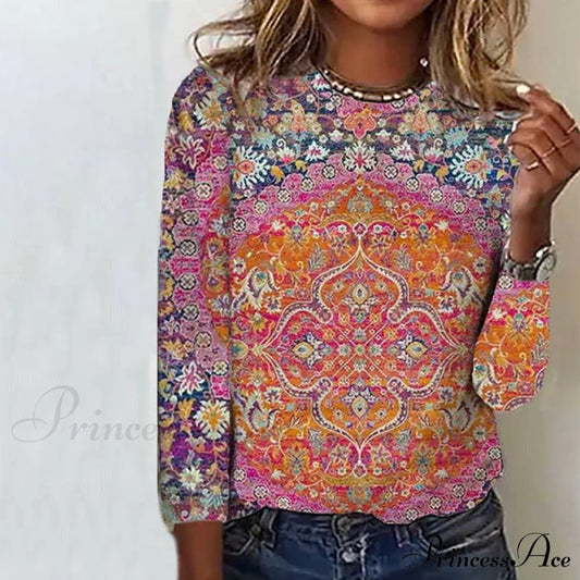 Vintage Ethnic Floral Print T-Shirt Multicolor best Best Sellings clothes Plus Size Sale tops Topseller