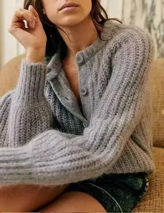 French Niche Solid Lazy Style Loose Cardigan GRAY / S