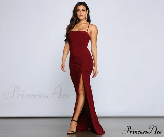 Gia Lace-Up Formal High-Slit Dress - Lady Occasions