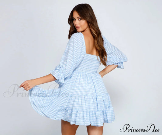 Girly Vibes Stylish Gingham Babydoll Dress Casual Dresses
