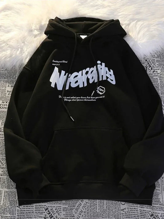 Goth Letter Print Casual Oversized Hoodie Black / M(40-50KG)