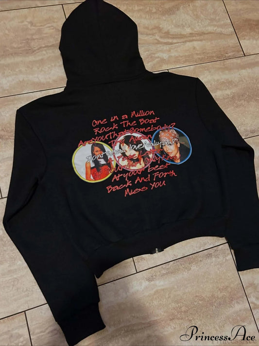 Goth Rock Character Print Loose Hoodie