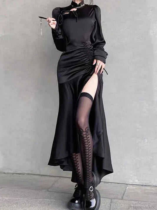 Graceful Bandage Extended Sleeve Midi Dress black / S