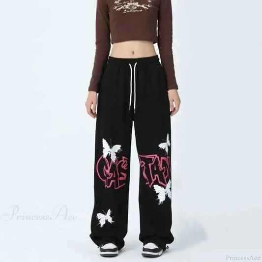Graffiti Butterfly Print Hip Hop Pants Black / S