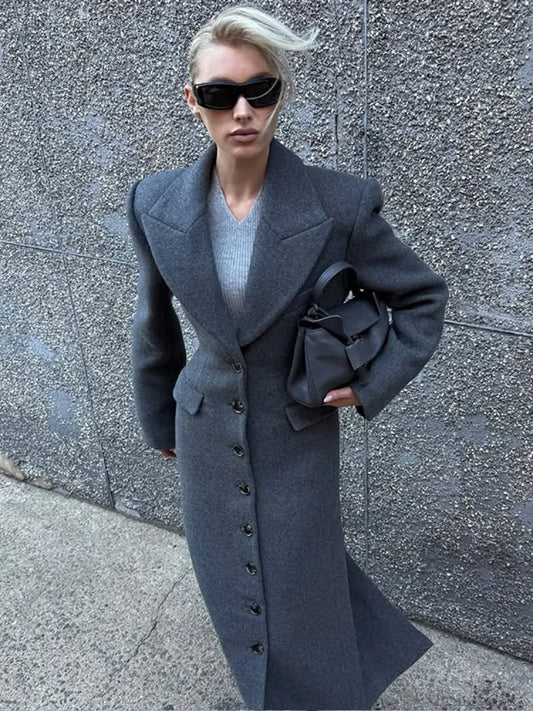 Grey Single Breasted Wool Coat Grey / S