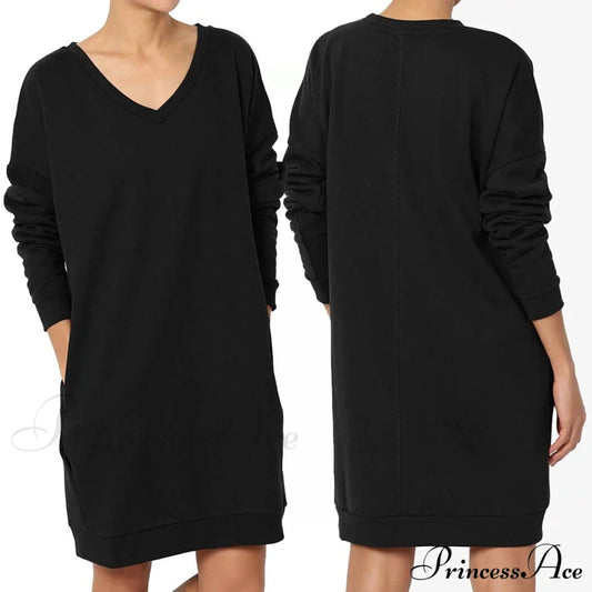 Haute Edition Women's Oversized Pullover Sweatshirt Dress Black __stock:500 casual dresses clothes dresses refund_fee:1200