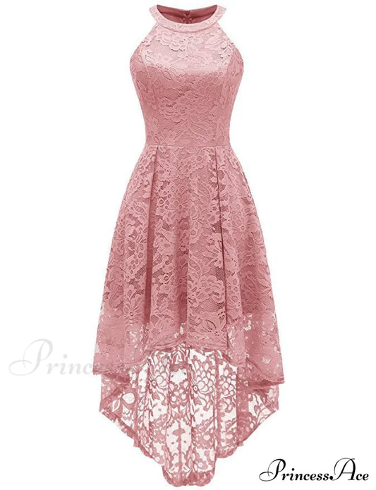 High Low Halter Neck Backless Dress With Lace S / Black Blue Lace Maxi Dress