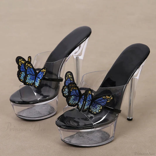 High-Quality Handworked Embroidered Butterfly Modern Transparent Platform Sexy Stripper Stylish