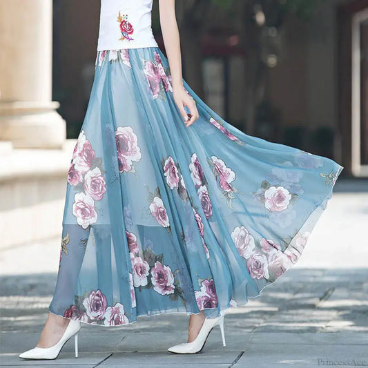 High Waist Elastic Waist Midi Full Long Skirt 2024 skirt-250126