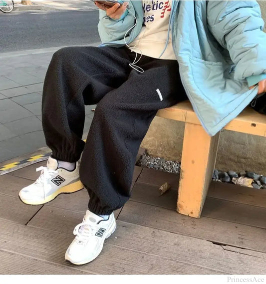 High Waist Grey Baggy Pants Black / S