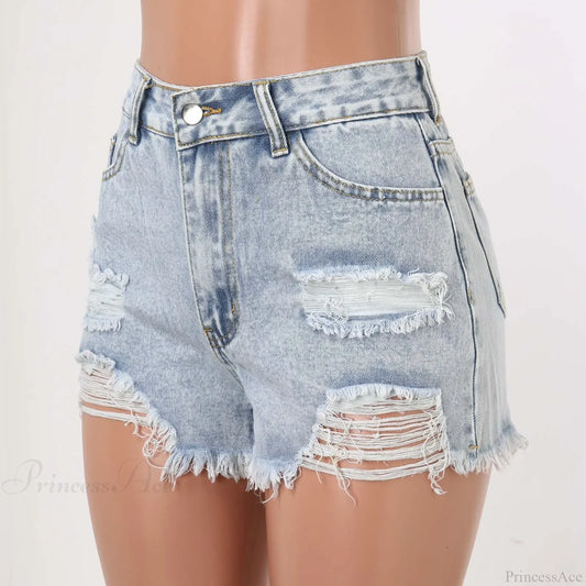 High-Waist Ripped Washed Denim Short short-250223