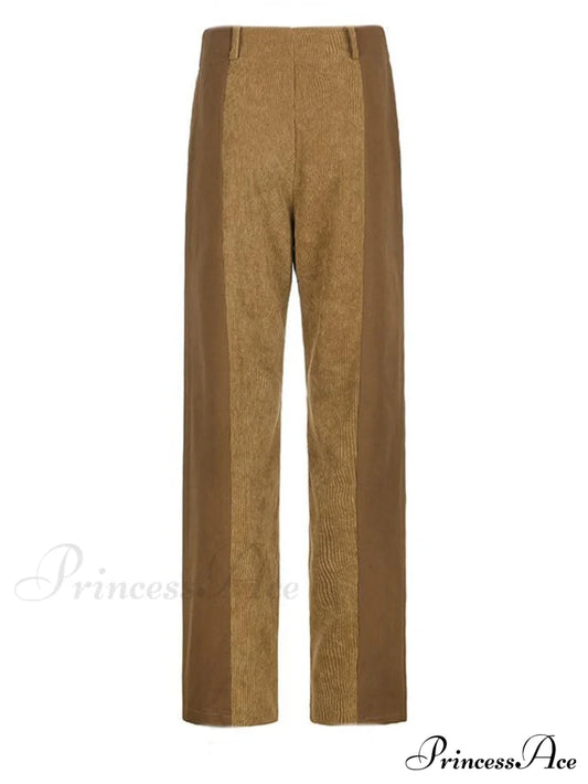 High Waist Wide Trendy Leg Pu Pants Khaki / S