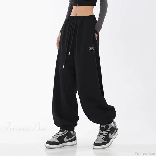 Hip Hop Letter Drawstring Jogging Pants Black / S