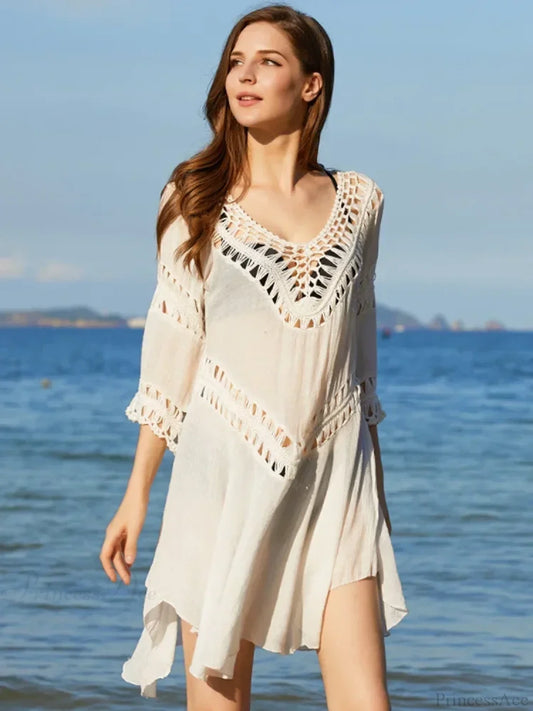 Hollow Out Bikini Mini Cover Up APRICOT / One Size