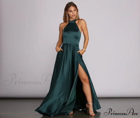 India Satin Tie Neck Gown - Lady Occasions