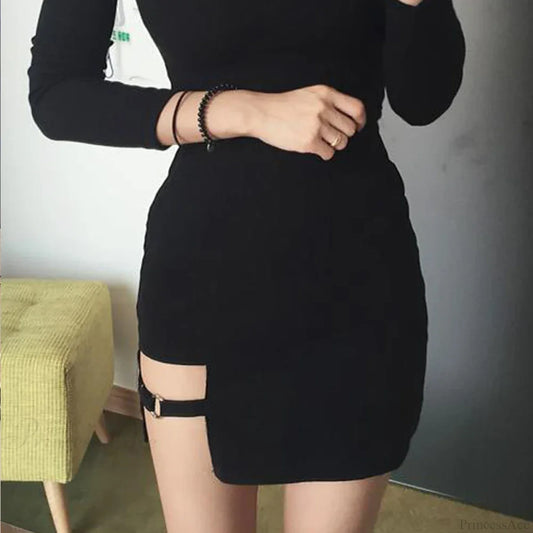 Irregular High Waist Bandage Skirt S / Black