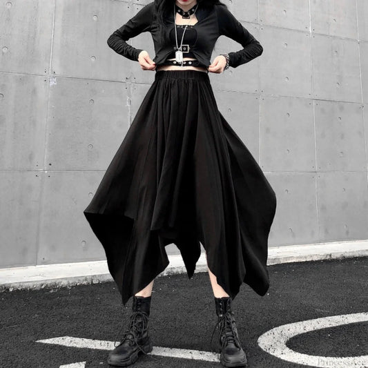 Irregular High Waist Long Skirt black / One Size