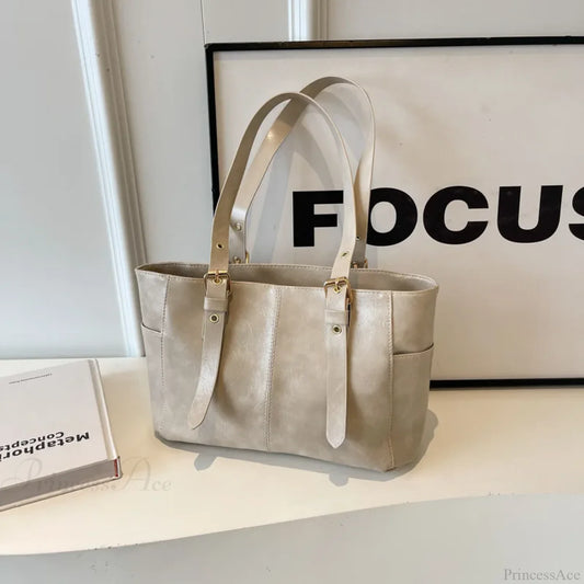 Korean Retro PU Leather Shoulder Bag Creamy-white shoulder-250126