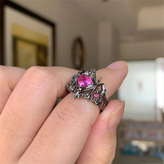 Kpop Y2K Crystal Heart Changeable Gothic Ring