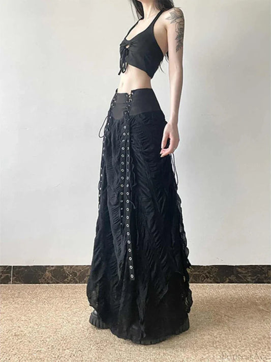 Lace Mesh Fairy Bow Long Skirt