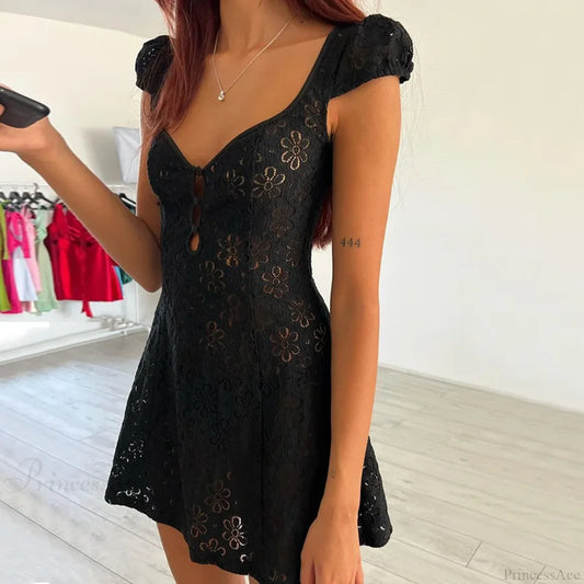 Lace Ruffle Backless Mini Dress minidress-250223