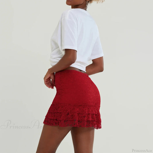 Lace Ruffles High Waist Skirt skirts-250223