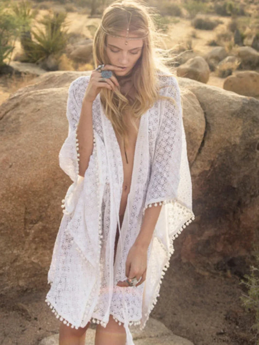 Lace Up Solid Bikini Cover Up White / One Size