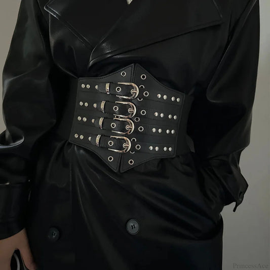 Large Gothic Ebony Leather Punk Corset Belt Black / 72cm