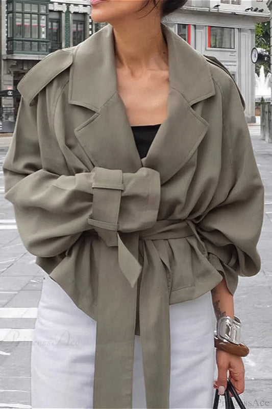 Lazy Casual Chic Wide Collar Tie Waist Trench Coat