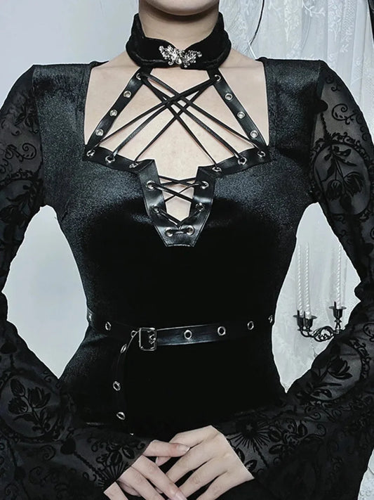 Leather Cord Sleeve Tall Waist Full-Length Dress