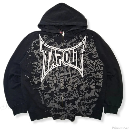 Letter Graphic Zipper Hoodie black 1 / S