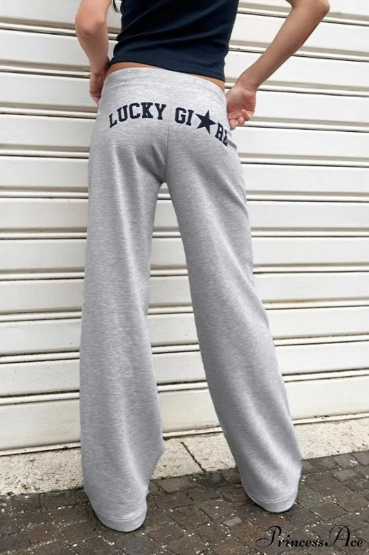 Letter Print Y2K Elastic Waist Draped Pants