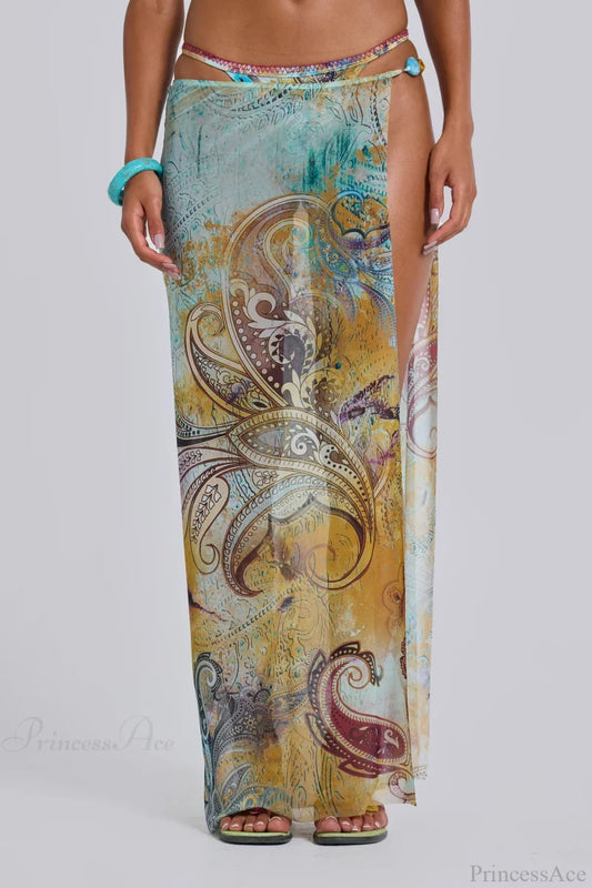 Long Skirt Bikini with Tassels Three Piece Swimsuit