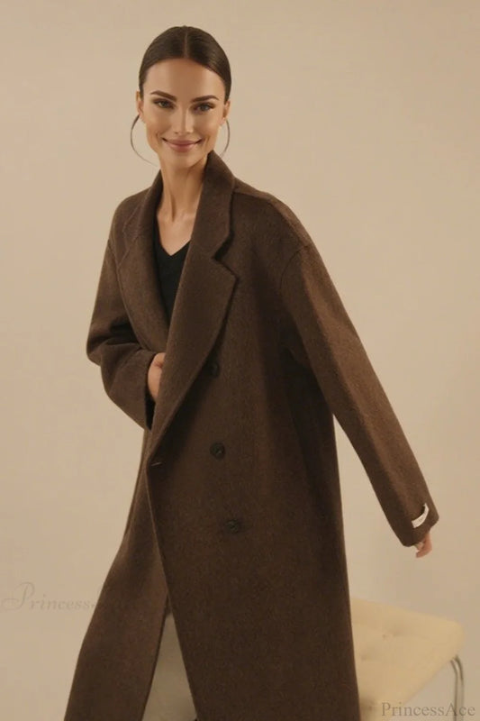 Loose Mid-Length Slouchy Korean Wool Overcoat Brown / XS