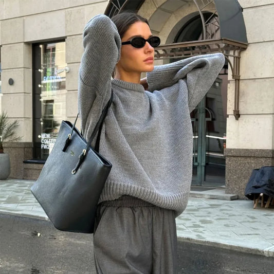 Loose O-neck Casual Streetwear Sweater GRAY / S