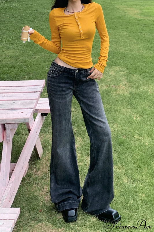 Low Rise Slim Stretchy Bamboo Print Flared Jeans Grey / XS