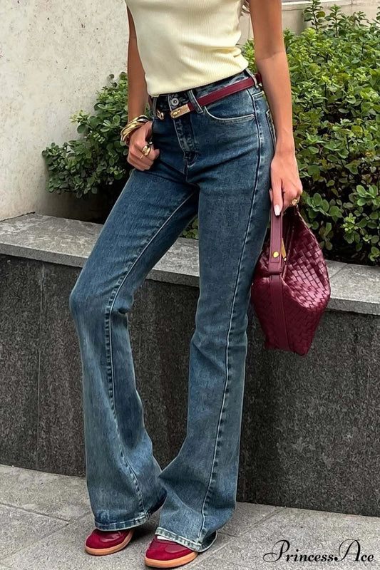 Low Rise Slim Stretchy Flared Elegant Jeans Dark blue / S