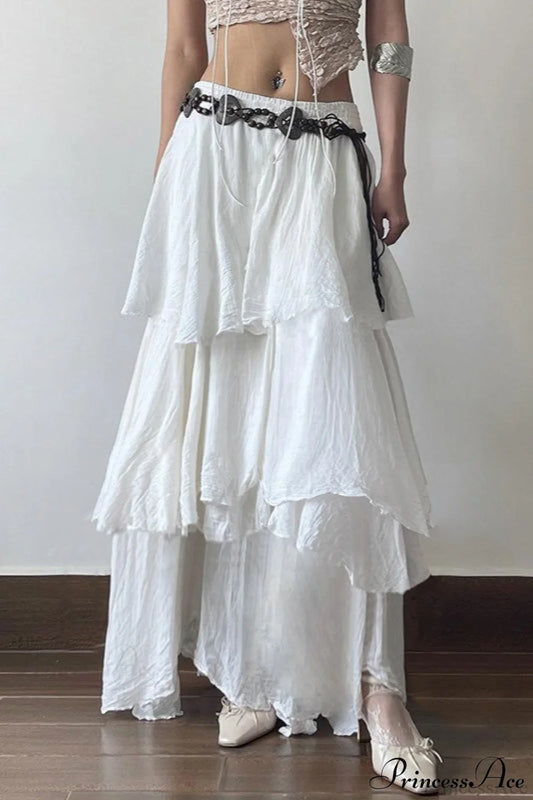 Low Waist Asymmetrical Maxi Skirt White / S