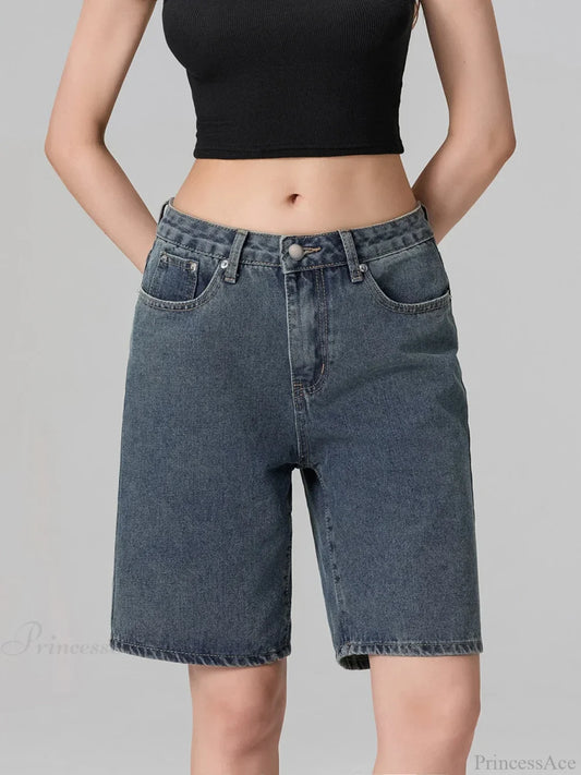 Low Waist Straight Leg Denim Short blue / S short-250223