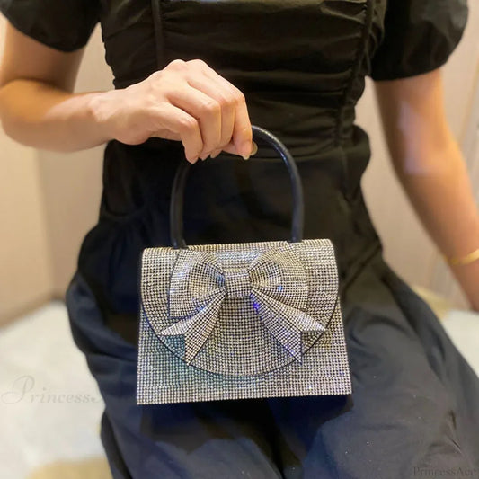 Luxury Bowknot Diamonds Metal Small Clutch Party Bag Black / about 18.5x13x6cm clutchbag-250126