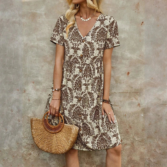 M Floral Casual Slim Summer Sundress brown / S oldfloraldress-250126