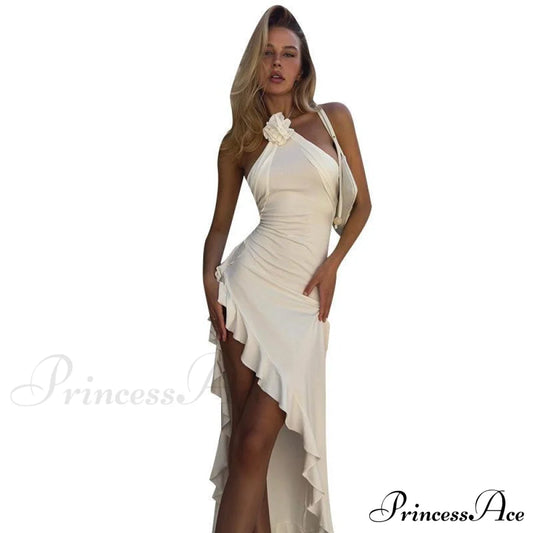 Meadow Formal Open Charming Back Ruffled Dress White / S S.o. Long Dresses