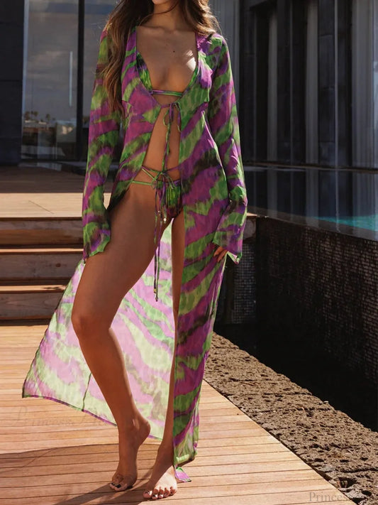 Mesh Cover Up Bikini Set Three Piece Swimsuit color / S