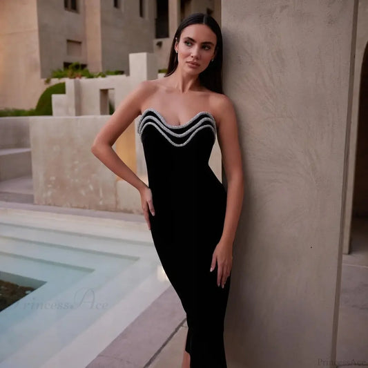 Metal Chain Black Bandage Party Dress Partydress-241208