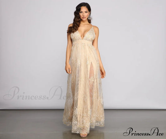 Mona Formal Plunging Glitter Dress - Lady Occasions