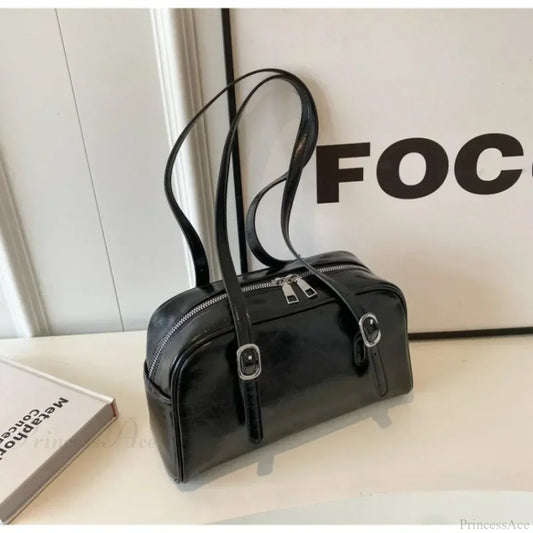 Monochrome Fashion Boston Shoulder Crossbody Bag Black shoulder-250126