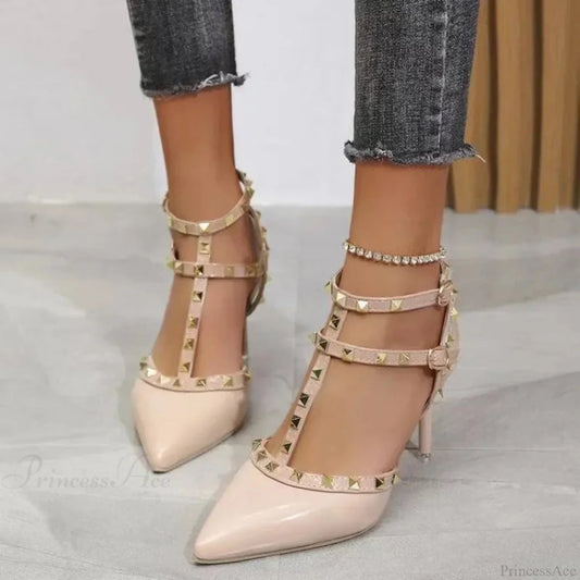 Mules Fasten Gothic Pointed Toe Tall Heel Apricot / 34
