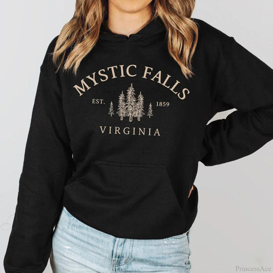 Mystic Falls Virginia Salvatores Vampire Fan Unisex Long Sleeve Christmas Hoodie Black / S Hoodies-L